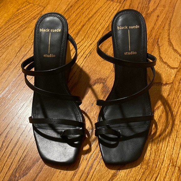 Black Suede Studio Phoebe Wedge Sandal - Picture 3 of 4